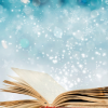  A photo of a book with snowflakes blowing out of it. 