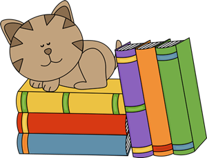 cat on books 