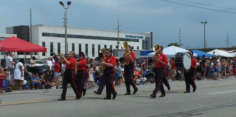 The Edison Band marching past spectators near Northwest Hospital in LaPorte during the parade. 04 July 2025
